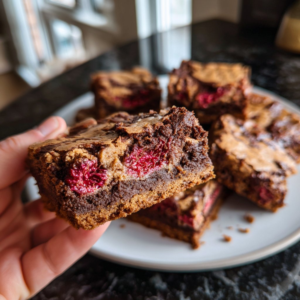 Cottage Cheese Brownies with Raspberry Swirl