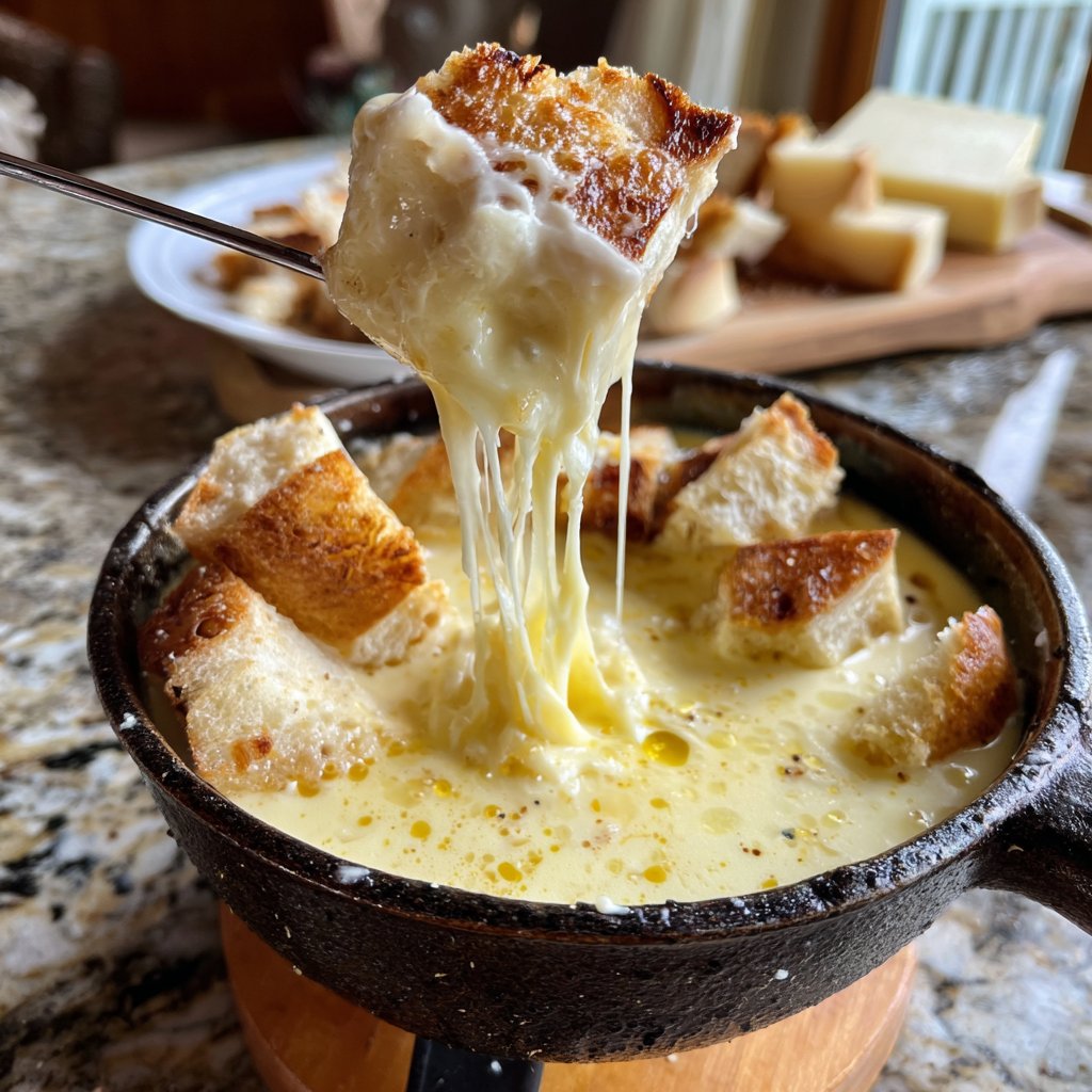 Fondue with White Wine and Garlic