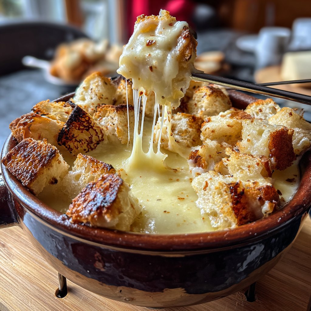 Fondue with Beer and Swiss Cheese