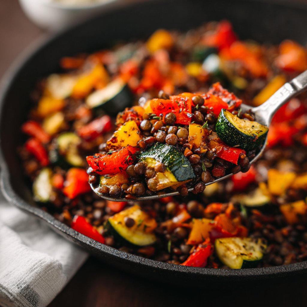 Roasted Veggie Lentil Skillet