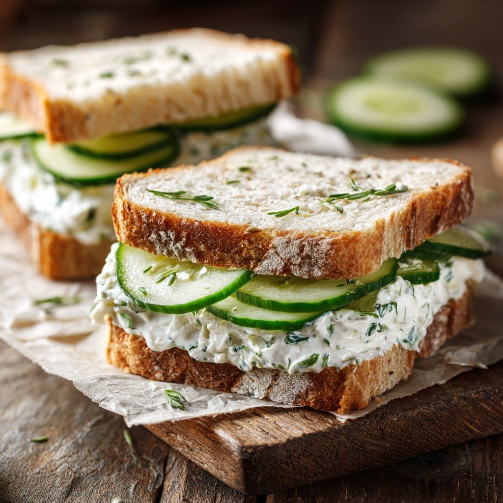 Light Cucumber Cream Cheese Sandwich Lunch
